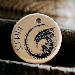 Alien Dog Tag | Engraved | Copper | Personalized | Pet Id Tag | Cat | Ripley
