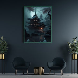 Realistic Depiction of a Japanese Tera,  Asian Printable Art, Japanese Wall Art, Japanese Art Print, Digital Download