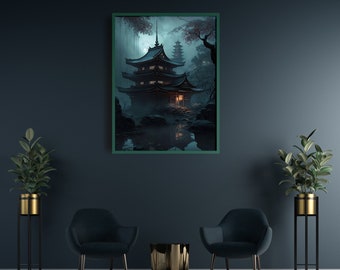 Realistic Depiction of a Japanese Tera,  Asian Printable Art, Japanese Wall Art, Japanese Art Print, Digital Download