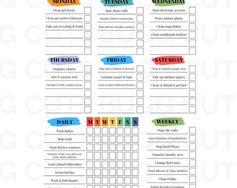 Printable Cleaning Checklist | Fillable PDF Template for Home Cleaning | Instant Download Weekly Chores Checklist, Household checklist