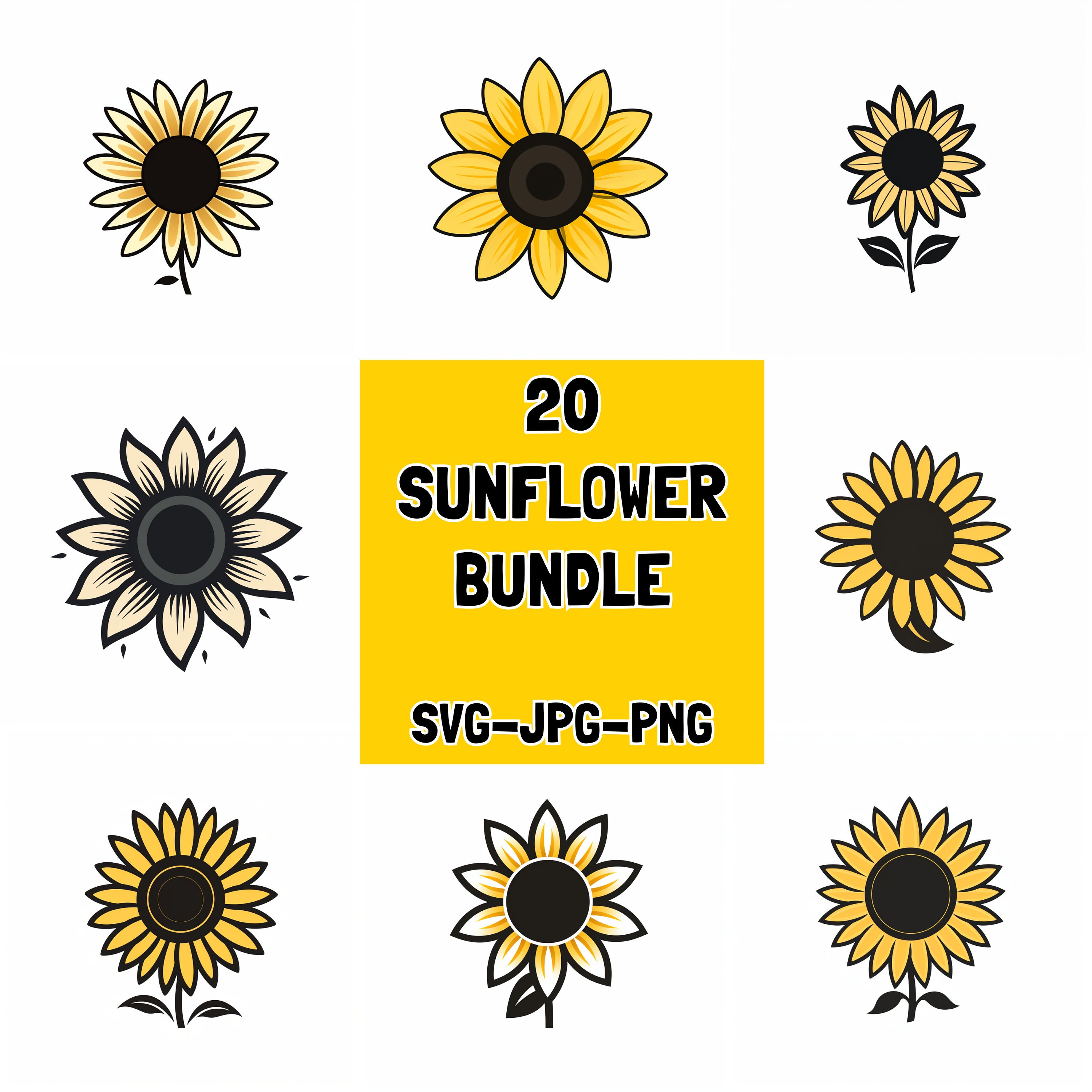 Sunflower Svg Bundle Cut Files for Cricut and Silhouette, Sunflower Png ...