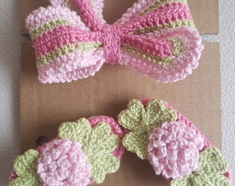Toddler & Girls Crochet Hair Tie, Hair clips barrettes , Girls Hair Accesories, Gift set Shamrock clover