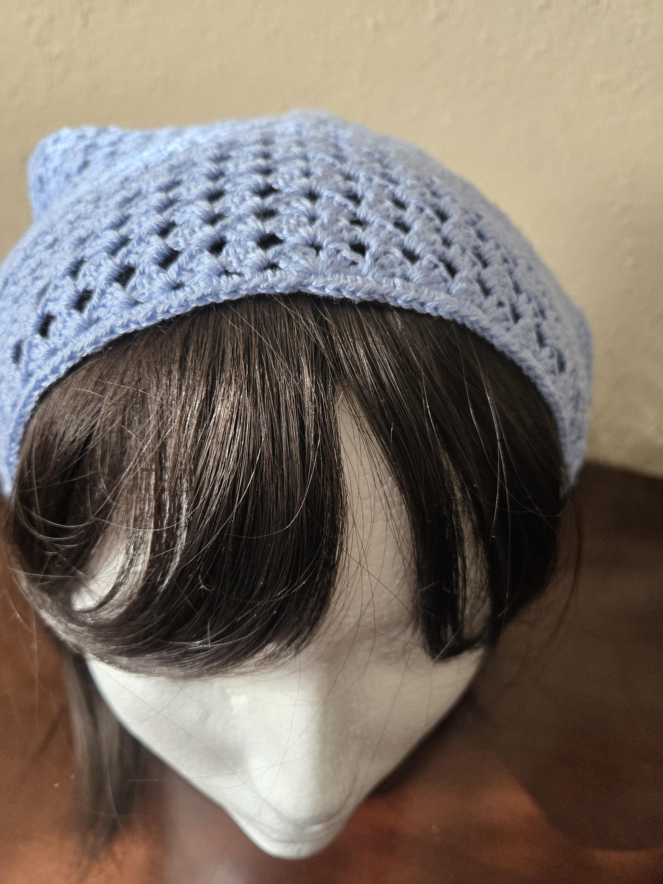 UPON REQUEST Blue Crochet Head Scarf - Handmade - 100% bamboo Handmade Crochet Bandana – Blue Dragonfly Head Scarf  main image 4