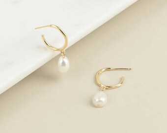 Gold Plated Stainless Steel Natural Freshwater Pearl Earrings For Women - Baroque Pearls Dangle Earring Gift