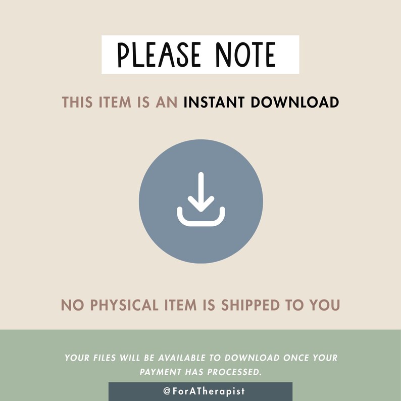 May include: A digital download announcement with the text "PLEASE NOTE" at the top. The text "THIS ITEM IS AN INSTANT DOWNLOAD" and "NO PHYSICAL ITEM IS SHIPPED TO YOU" are also included. A blue circle with a white downward arrow is in the center.