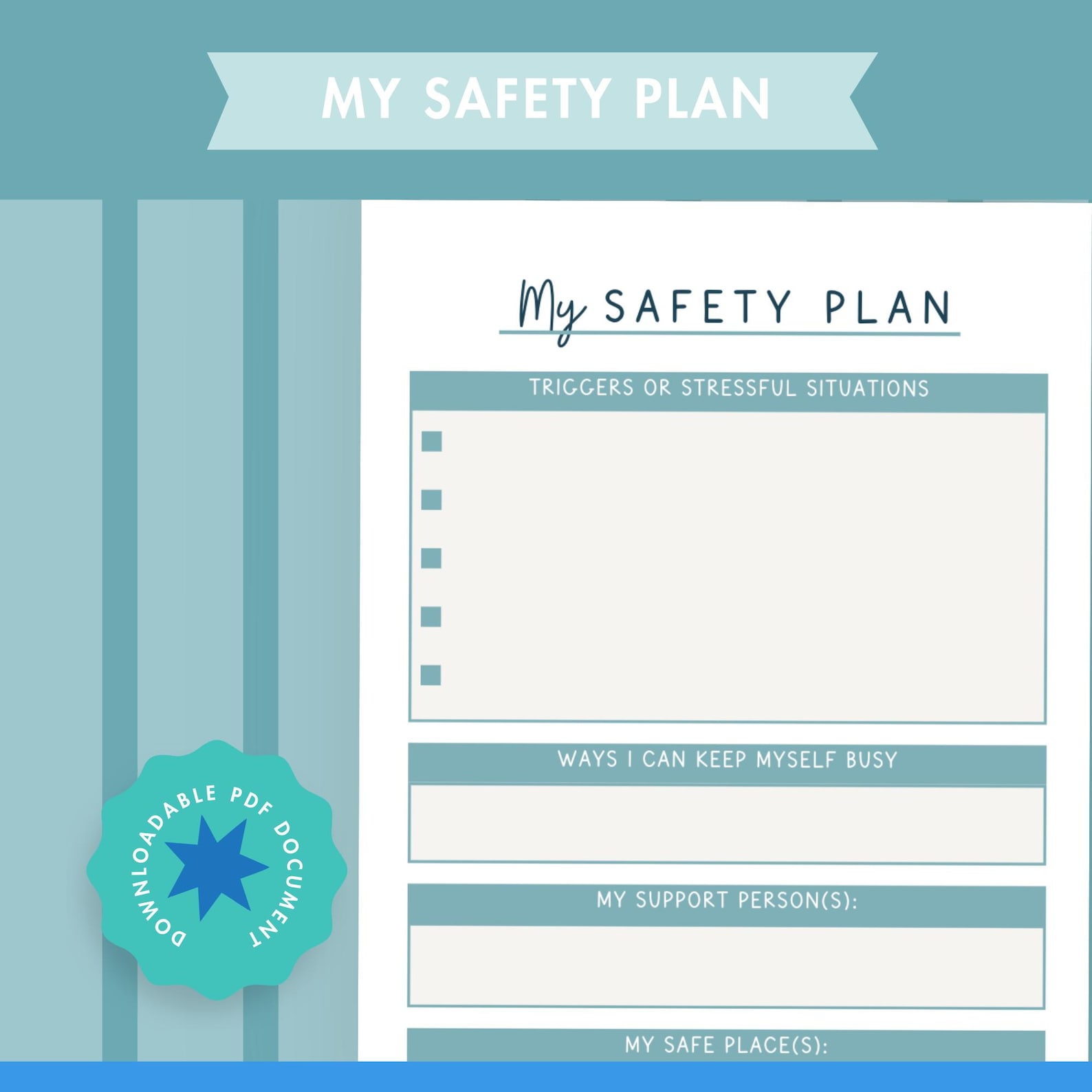 Safety Plan Worksheet Printable, Mental Health Crisis Plan, Suicide ...