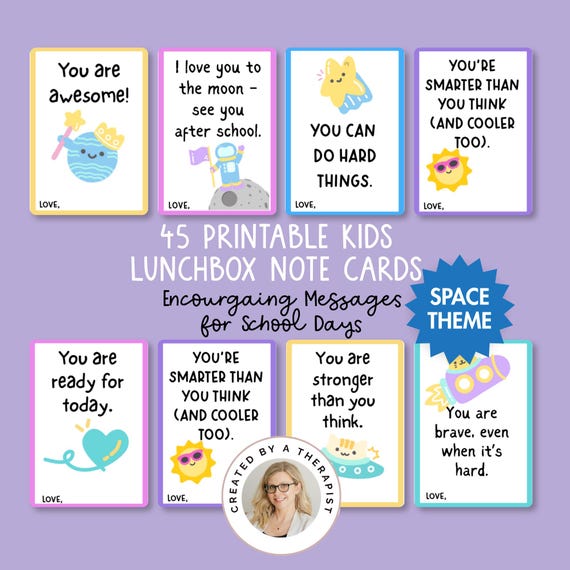 Space Lunchbox Notes for Kids | Printable Lunch Notes Low Ink | Affirmation Cards | School Lunch Notes | Encouraging Kids