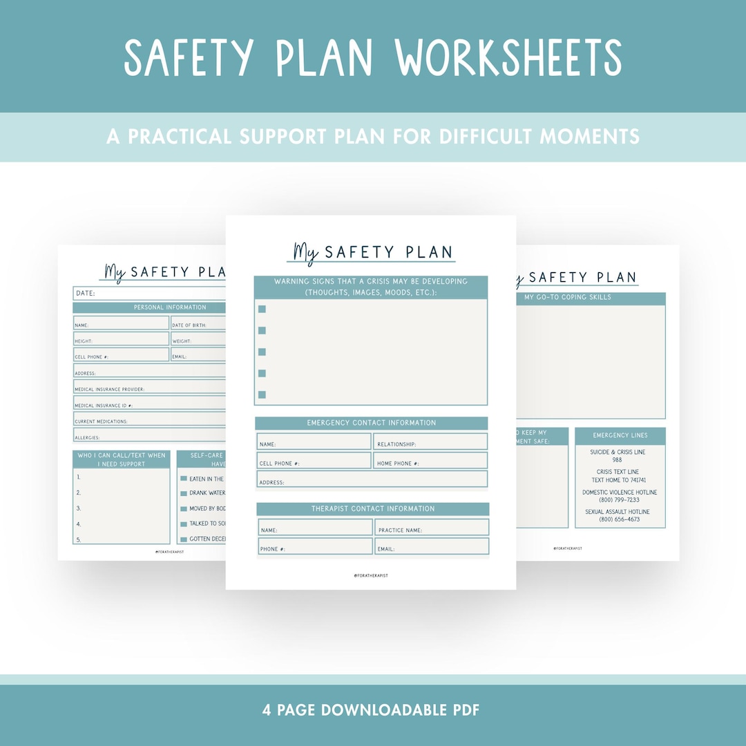 Safety Plan Worksheet Printable, Mental Health Crisis Plan, Suicide ...