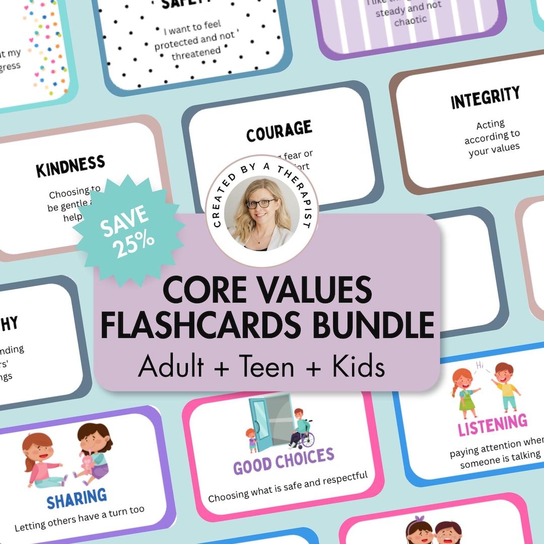 Core Values Flashcards Bundle Printable | SAVE 25% | Adult Teen Kids ...