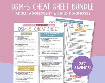 DSM-5-TR Cheat Sheet Bundle, Adult Child Diagnosis Reference for Therapists, School Counselor Social Work Tools, Clinical Therapy Worksheet