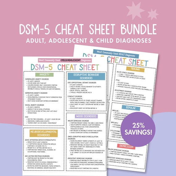 DSM-5-TR Cheat Sheet Bundle, Adult Child Diagnosis Reference for Therapists, School Counselor Social Work Tools, Clinical Therapy Worksheet