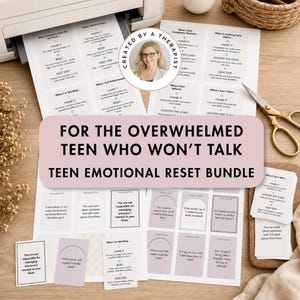 Teen Emotional Reset Bundle, Coping Skills Printable Cards, Burnout Overwhelm Boundary Setting, School Counselor SEL Therapy Tools