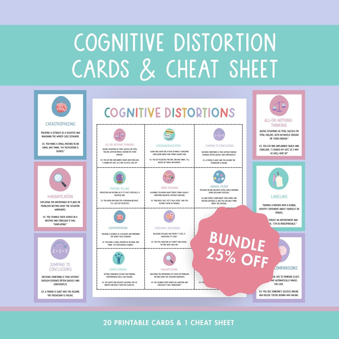 Cognitive Distortions Bundle | CBT Flash Cards and Cheat Sheet ...