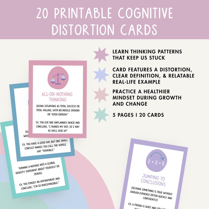 Cognitive Distortions Bundle | CBT Flash Cards & Cheat Sheet, Thinking ...