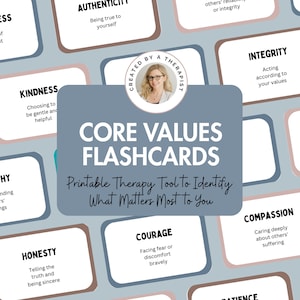 コアバリューフラッシュカード印刷可能 | 価値観分類カード | カップル＋個人向け価値観アクティビティI セラピー＆自己反省ツール