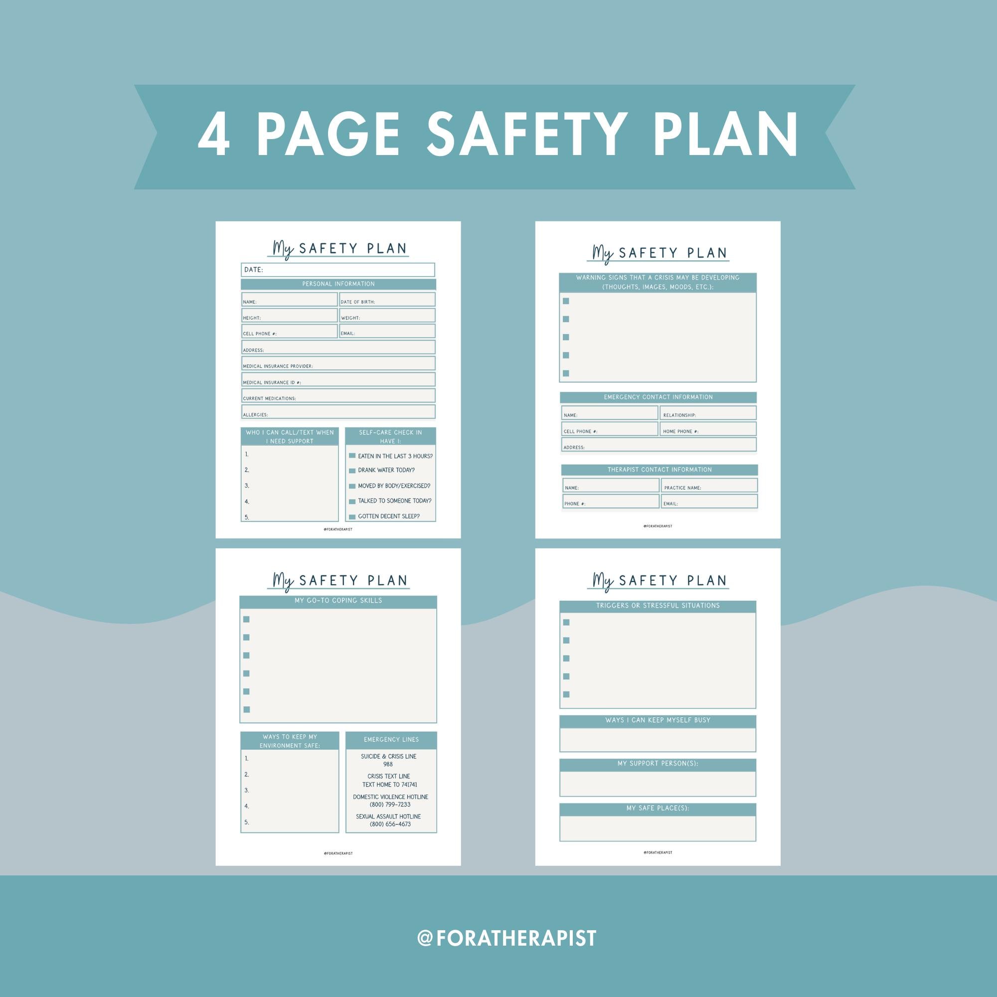 Safety Plan Worksheet Printable, Mental Health Crisis Plan, Suicide ...