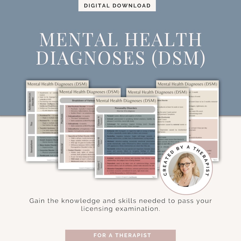 DSM 5 TR Diagnosis Cheat Sheet Printable | Mental Health Diagnoses Study Guide for MSW Students & Therapists | Clinical Reference pdf image 1