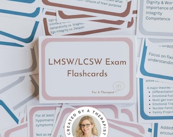 Tarjetas de estudio para el examen LMSW LCSW, Guía de estudio de trabajo social, DSM-5, Material de estudio, Intervención con el cliente, Desarrollo, Preparación para el examen ASWB