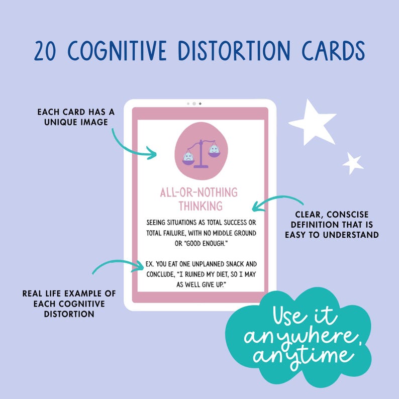 Cognitive Distortions Bundle | CBT Flash Cards & Cheat Sheet, Thinking ...