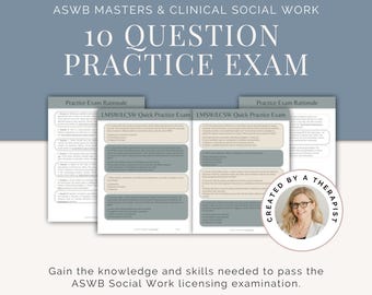 LMSW LCSW Practice Exam: 10 ASWB Questions with Rationale (Digital Download)
