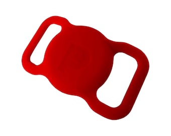 May include: Red rubber exercise weight with two handles. The weight is shaped like a dumbbell with a round center.