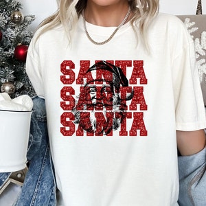 Babbo Natale Png, Babbo Natale retrò Png, Natale retrò Png, simpatico design di sublimazione natalizia, ricamo finto, glitter finti, paillettes finte, Png di Natale