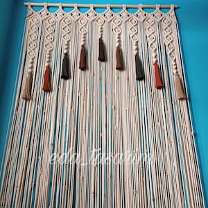 Macrame curtain with colored tassels and wooden beads, macrame doorway/window curtain, handmade curtain