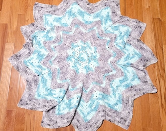 Crochet teal and grey baby blanket