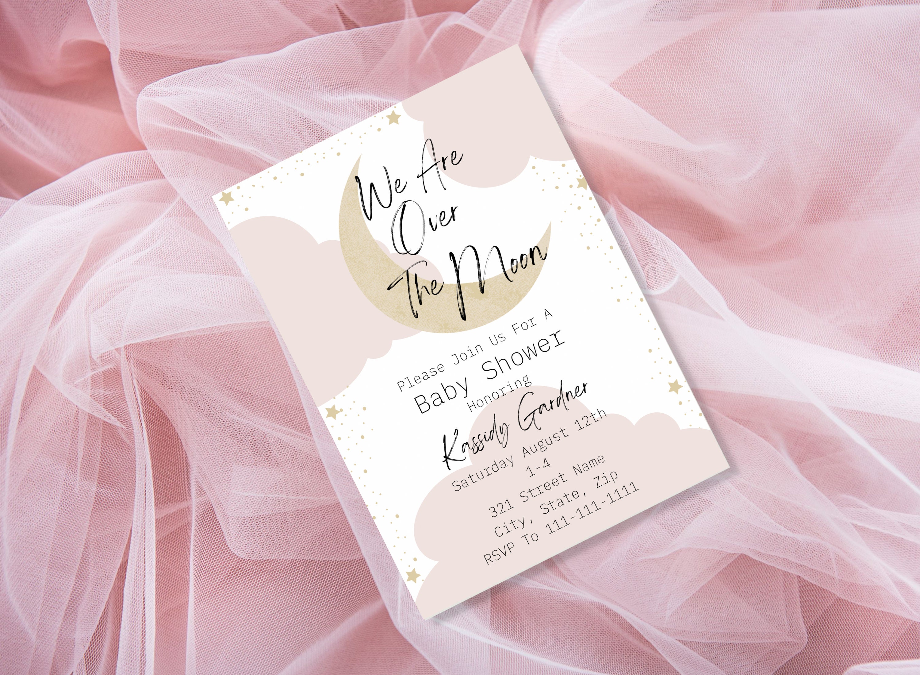 EDITABLE We Are Over The Moon Baby Shower Invitation