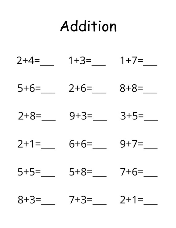 Printable Worksheets First Grade Math Simple Math Number - Etsy