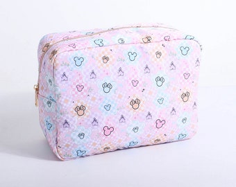 XL Pastel checkered flowers Cosmetic Bag / Magical Bags / Make Up Bag/ Theme Park bag/ Mouse bag/ Toiletry bag/ Travel Bag/