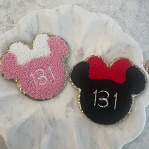 Marathon patch - dusty blue with rhinestones- theme park- gold glitter trim - princess- embroidery- pastel- patch for nylon bags