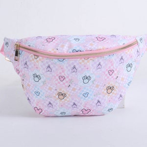 NEW JUMBO Pastel checkered flower Fanny Pack/ Theme Park Bag/ Screen print mouse cross body/Disney Fanny pack/ Theme park Fanny pack image 4