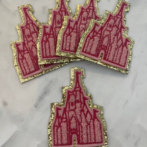 Gorgeous pink castle patch - glitter trim- princess castle- cinderellas castle- patch for nylon bags-theme park- magic patch