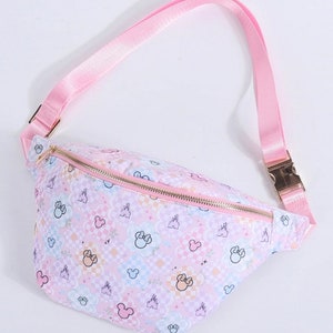 NEW JUMBO Pastel checkered flower Fanny Pack/ Theme Park Bag/ Screen print mouse cross body/Disney Fanny pack/ Theme park Fanny pack image 1