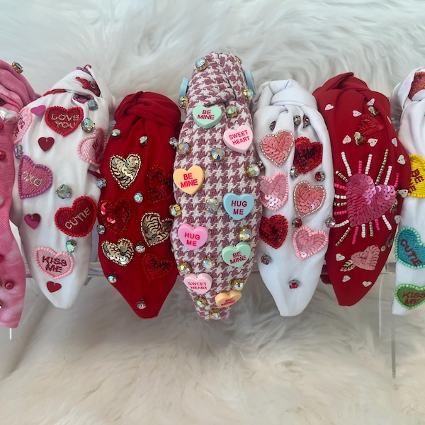 VALENTINES HEADBANDS/ top knot headband/ Valentines accessories/ hand beaded headband/ galentine/