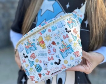 Large Iconic Fanny Pack/ Theme Park Fanny pack/ mouse cross body/ characters / belt bag/ magic bag