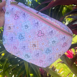 NEW JUMBO Pastel checkered flower Fanny Pack/ Theme Park Bag/ Screen print mouse cross body/Disney Fanny pack/ Theme park Fanny pack image 5