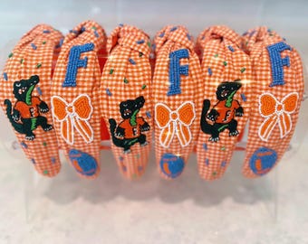 PRE ORDER Football Gator Headband/ Top knot headband/ Gameday hair accessories/ Gator headband/ gameday / sports accessory /
