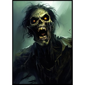 Zombie Wall Art - Undead Zombie Poster - Halloween Fantasy Wall Decoration - Gift for Gamer
