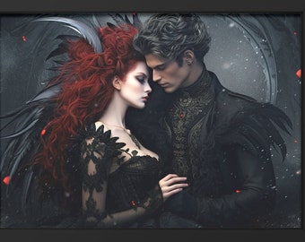 Gothic Romance Digital Art Print - Dark Romance Gothic Victorian Couple - Digital Download Printable Home Decor