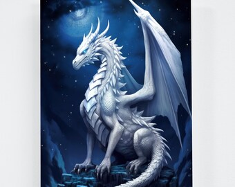 White Dragon Digital Art Download - Printable Wall Decor - Fantasy Dragon Art for Home Decoration