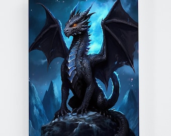 Black Dragon Digital Art Download - Printable Wall Decor - Fantasy Dragon Art for Home Decoration