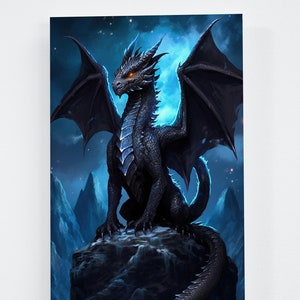 Black Dragon Digital Art Download - Printable Wall Decor - Fantasy Dragon Art for Home Decoration