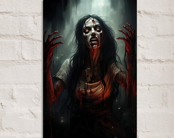 Bloody Woman Zombie Poster - Gruesome Horror Art Print - Halloween Decoration Gift