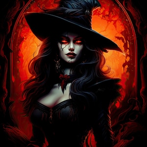 Vampire Wall Art - Witch Vampire Poster - Fantasy Art Canvas - Halloween Witchcraft Gift