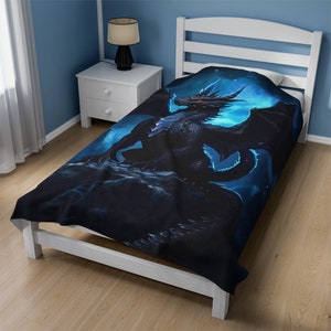 Black Dragon Blanket - Dark Dragon Velveteen Plush Blanket - Gift for him
