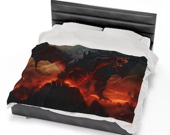 Black Dragon Blanket - Black Volcanic Dragon Velveteen Plush Blanket - Geek Gamer Gift