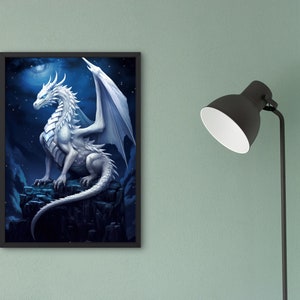 White Dragon Digital Art Download - Printable Wall Decor - Fantasy Dragon Art for Home Decoration image 3