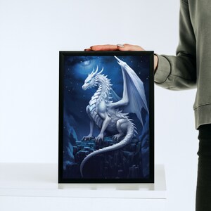 White Dragon Digital Art Download - Printable Wall Decor - Fantasy Dragon Art for Home Decoration image 6